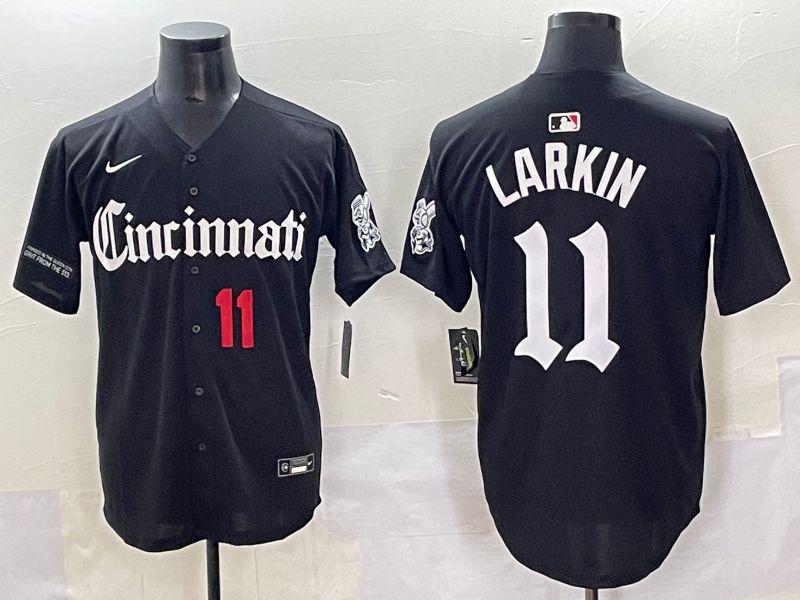 Men 2025 Cincinnati Reds #11 Larkin Black Five generations Joint Name Nike MLB Jersey style 6->cincinnati reds->MLB Jersey